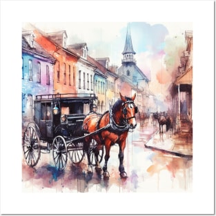 Artist illustration of an idealist town from the horse and buggy days. Posters and Art